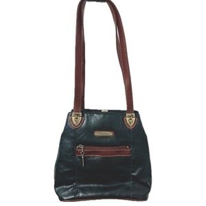 Mondani Vintage Style Purse in Forest Green and Cognac Brown